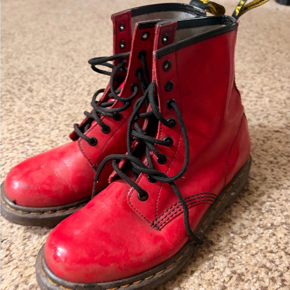 Dr. Martens Red Patent Leather Boots - Picture 3 of 8